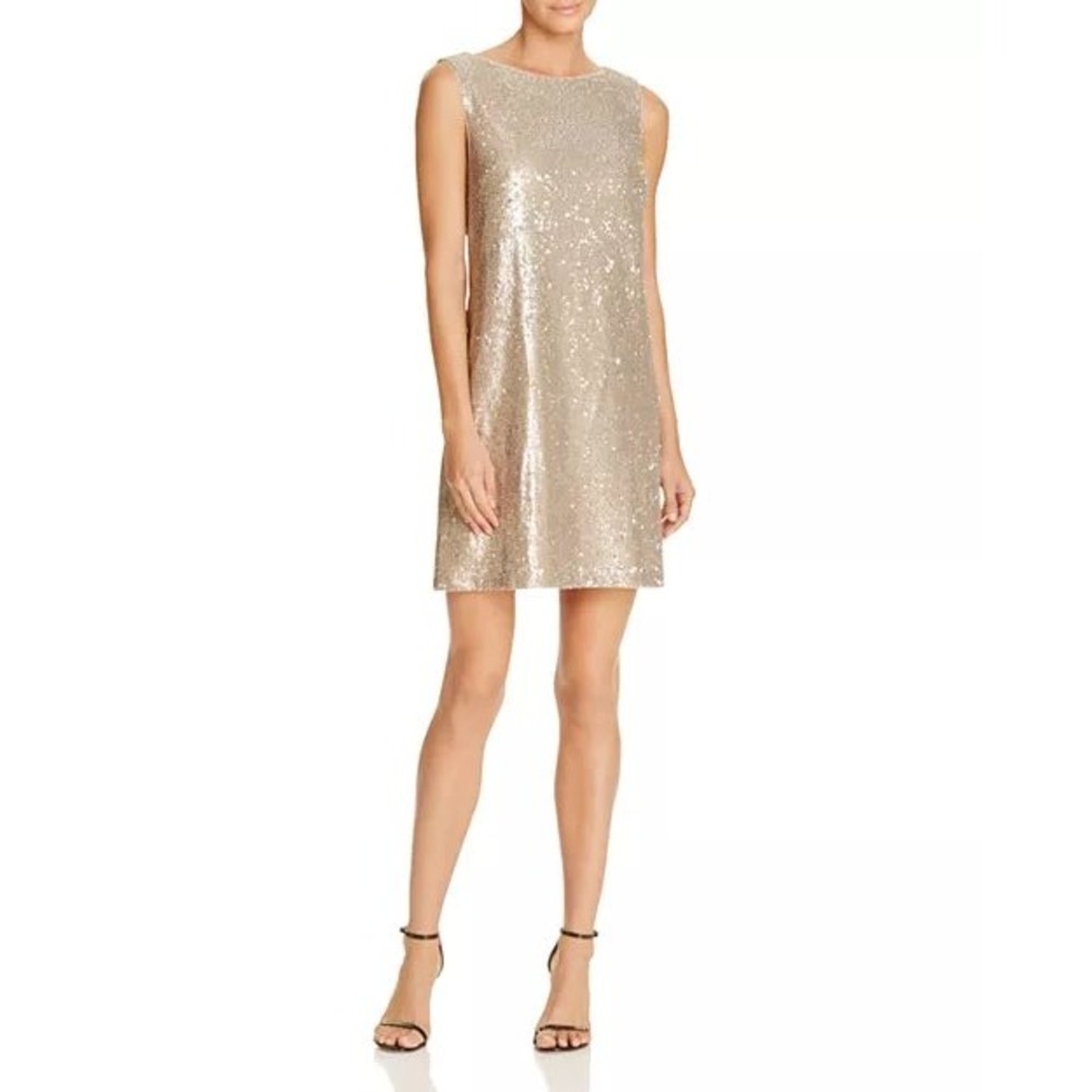 Betsey Johnson Champagne Gold Sequin Metallic‎ Shift Dress Size 2 Cocktail Party